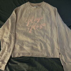 Cream cropped crewneck “Playa Playa” sweater, thin